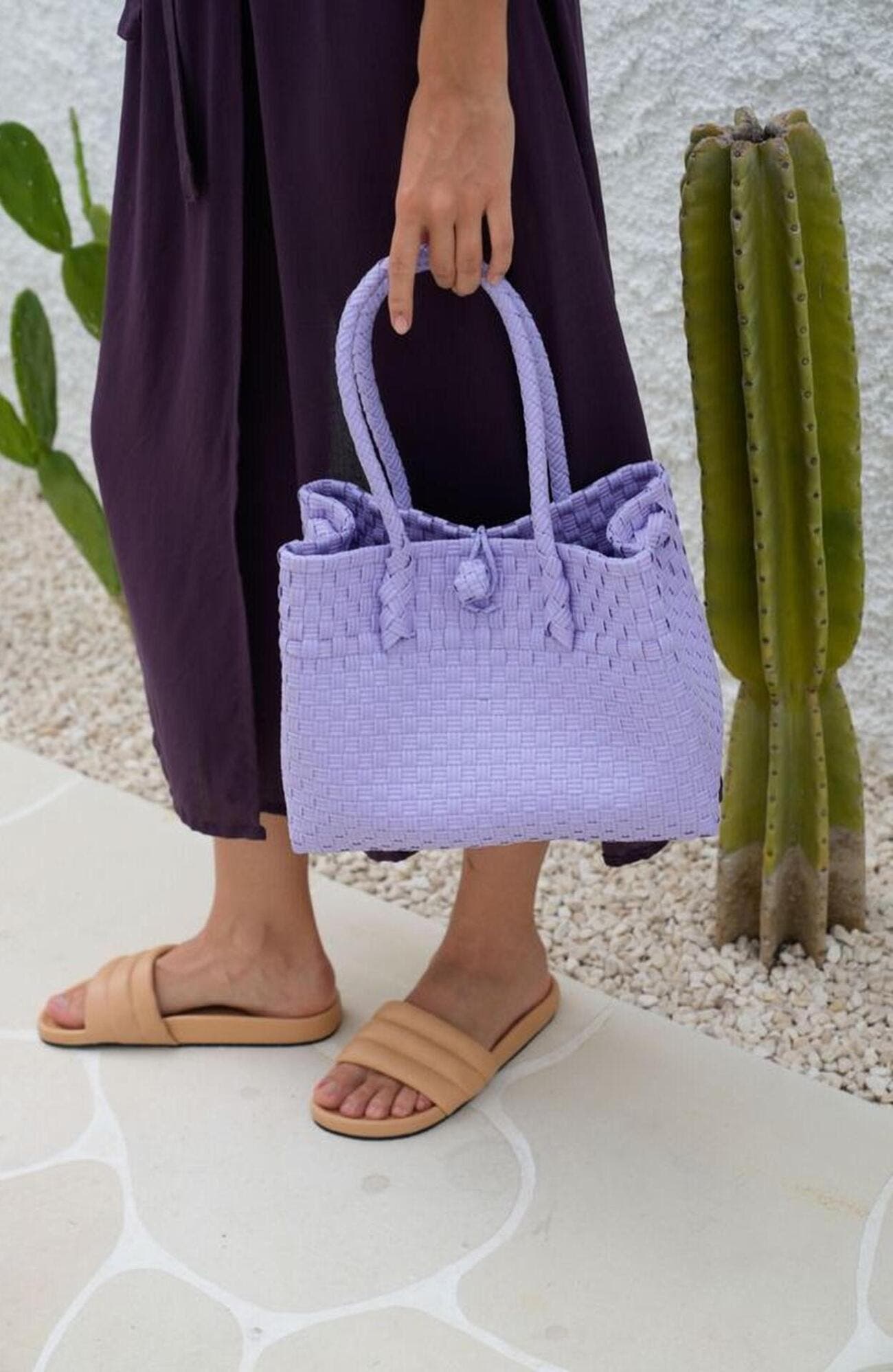 PINK HALEY Zoe Recycled Plastic Woven Tote Small - Lavender, Alternate, color, Purple