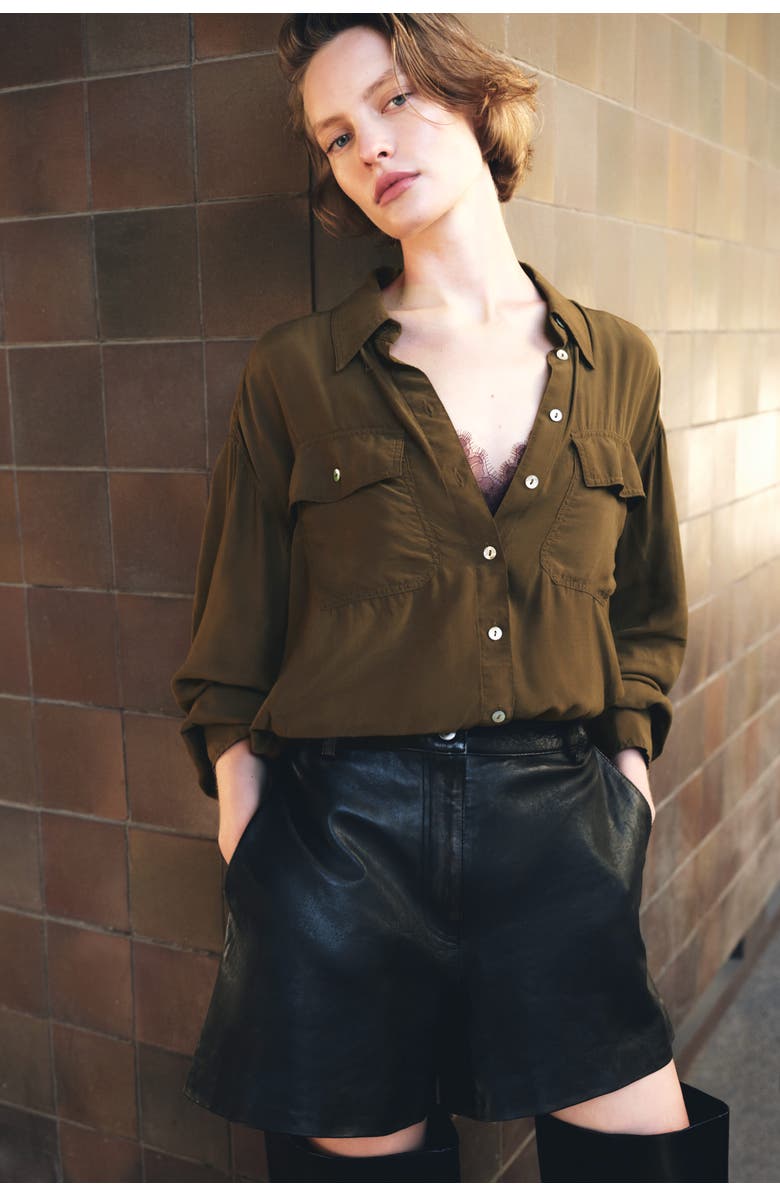 H&M Viscose Shirt, Alternate, color, Dark Khaki Green