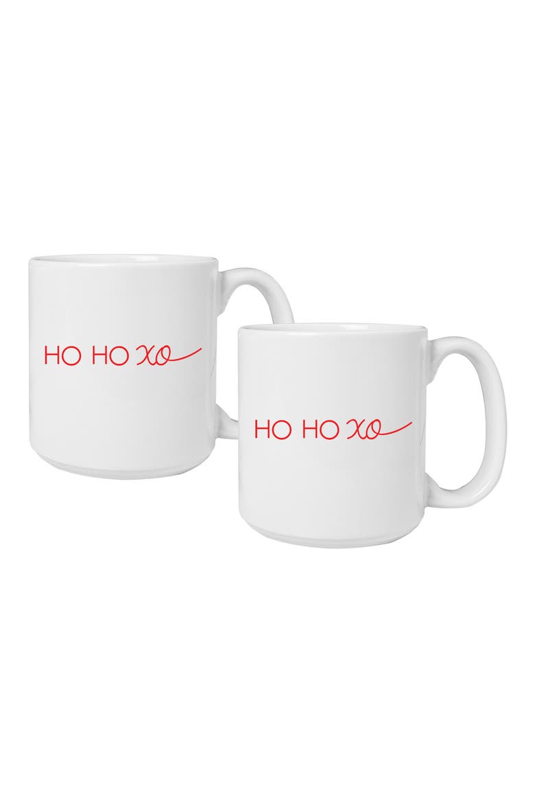 Set of 2 Ho Ho XO Ceramic Coffee Mugs, Main, color, WHITE