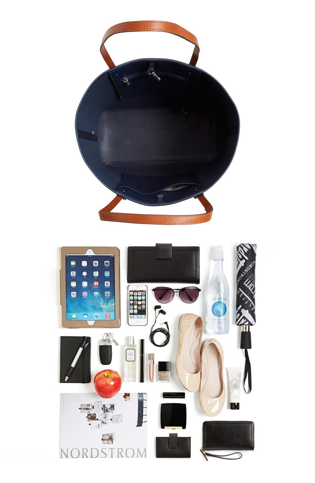 MICHAEL Michael Kors 'Medium Jet Set - Stripe' Leather Travel Tote, Alternate, color, 