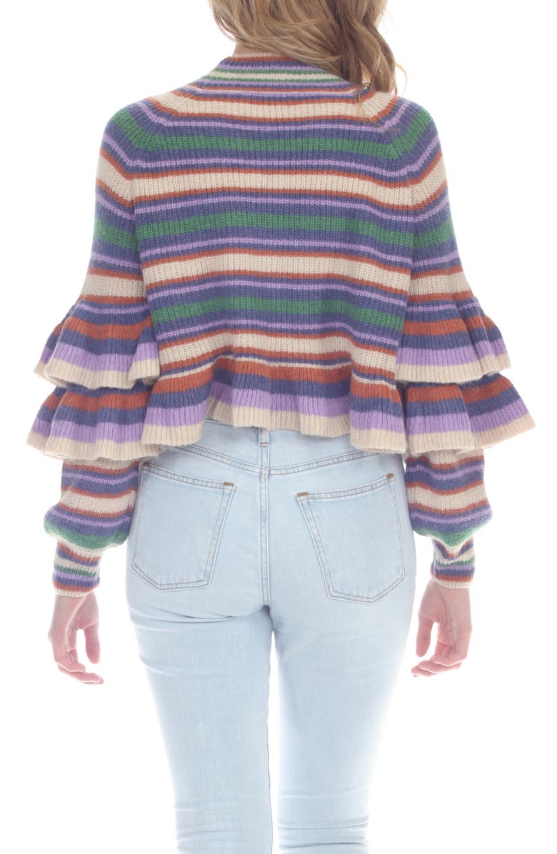 RAIN AND ROSE Stripe Ruffle Sleeve Peplum Sweater, Alternate, color,