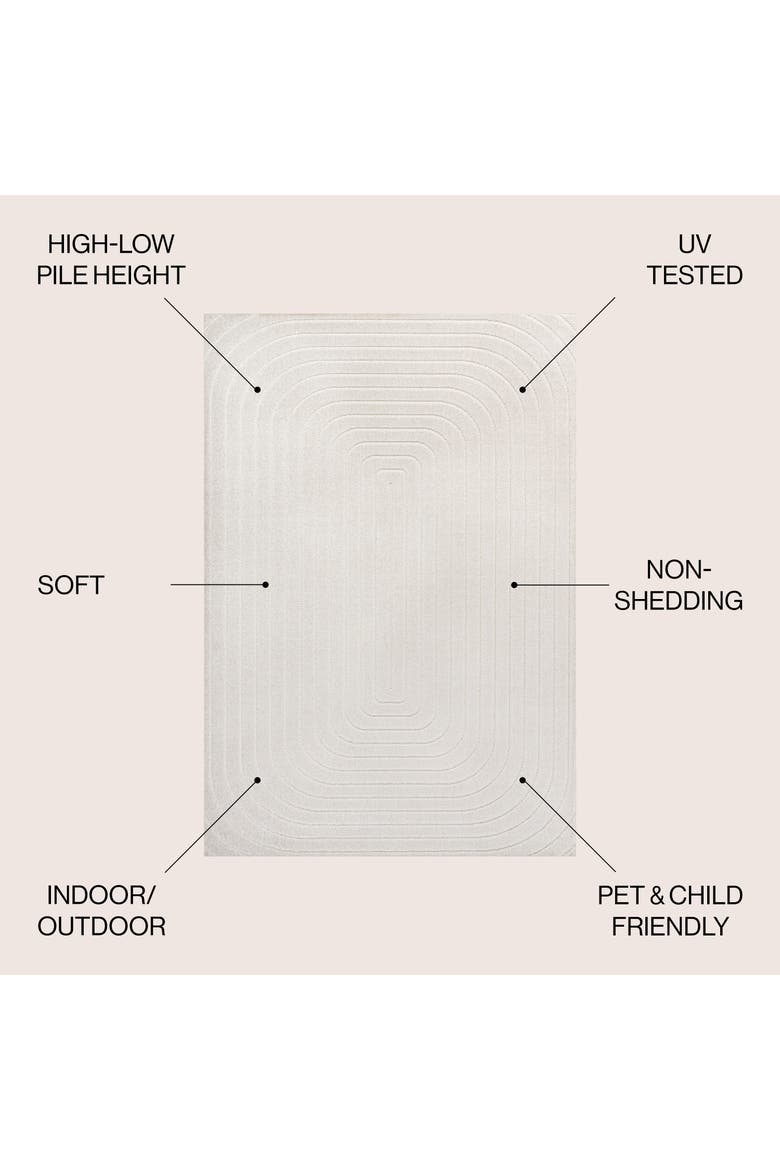 Freya Modern Scandinavian Arch Stripe Monotone High-Low Area Rug, Alternate, color, Ivory