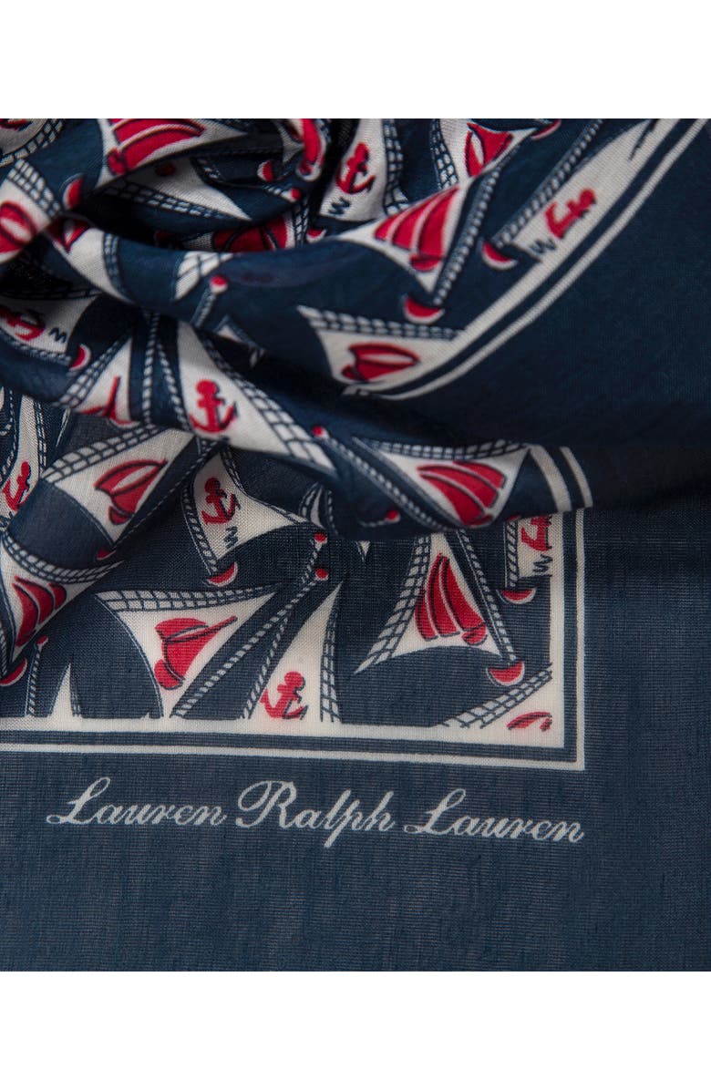 Lauren Ralph Lauren Sails Small Square Scarf, Alternate, color, Navy