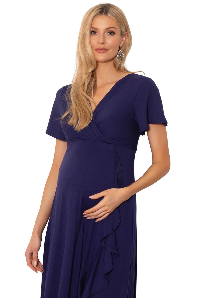 Waterfall Faux Wrap Maternity/Nursing Midi Dress, Alternate, color, ECLIPSE BLUE