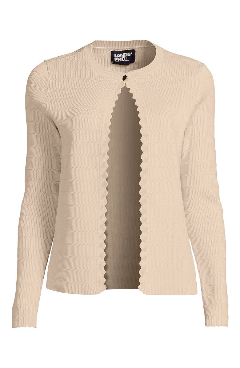 Lands' End Blend Scallop Edge Fitted Cardigan Sweater, Alternate, color, Oatmeal