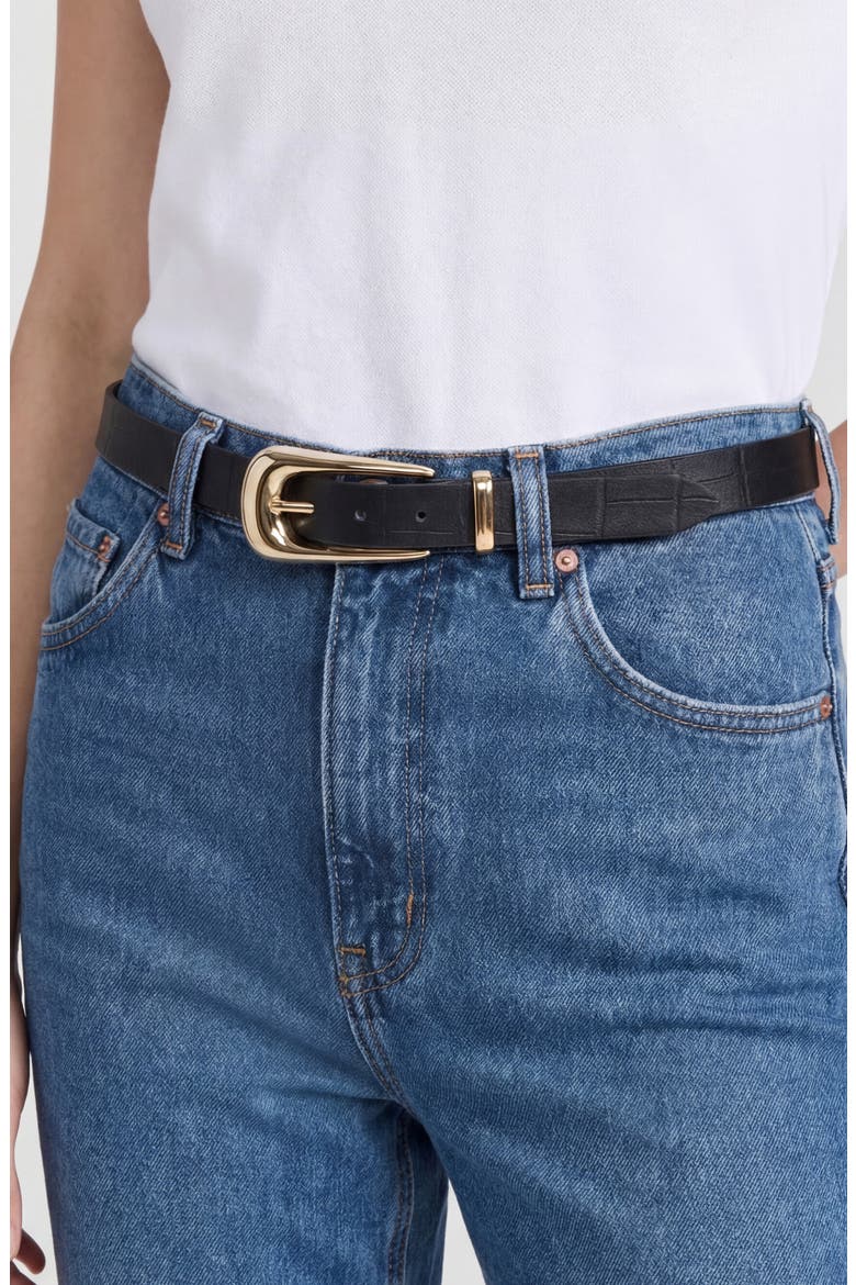 Leather Belt, Alternate, color, BLACK AND GOLD