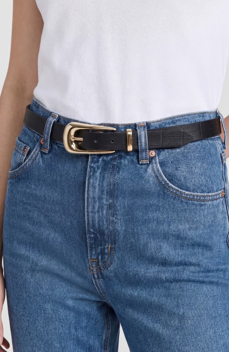 Ettika Snakeskin Print Leather Belt, Alternate, color, Black And Gold