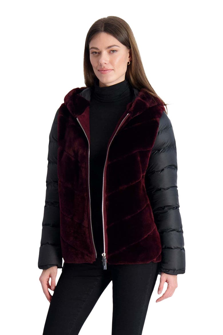Genuine Shearling Parka, Quilted Features, Alternate, color, BURGUNDY/BLACK