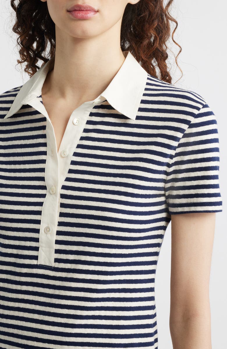 Wyeth Adam Stripe Stretch Cotton Polo, Alternate, color, Ecru/ Navy