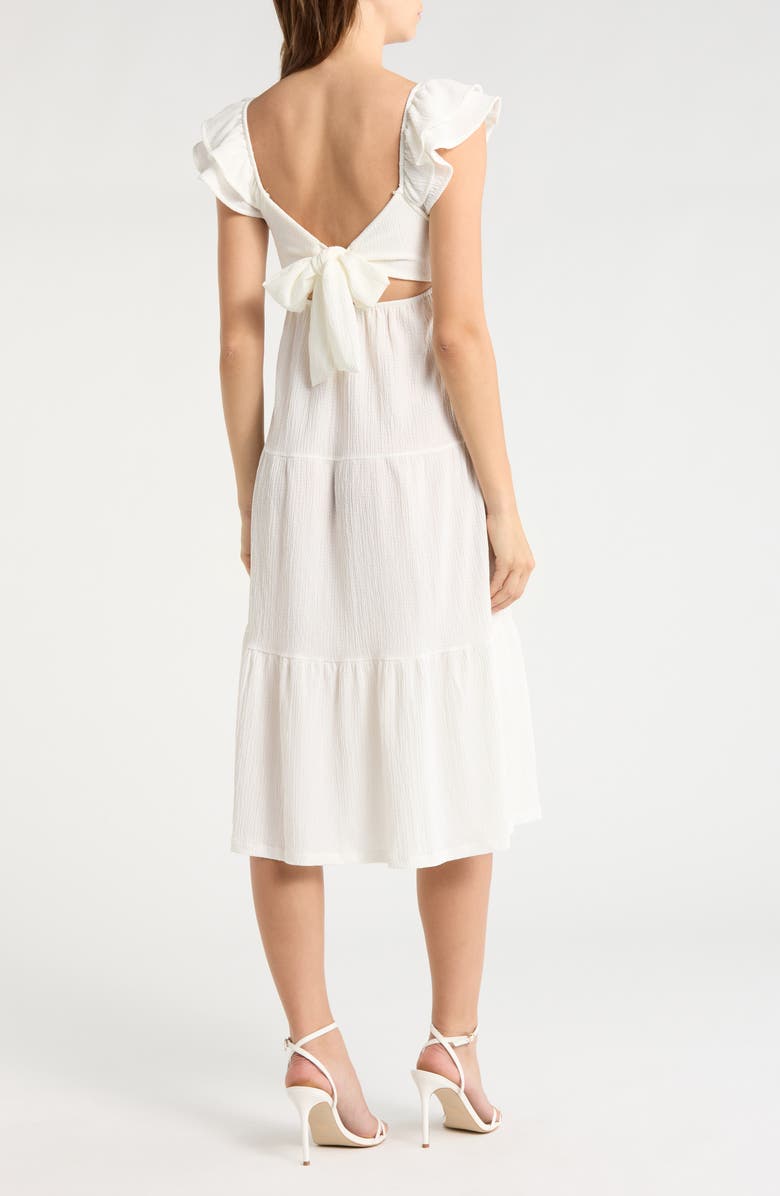 Madden Girl Smocked Flutter Sleeve Tiered Midi Dress, Alternate, color, Cream