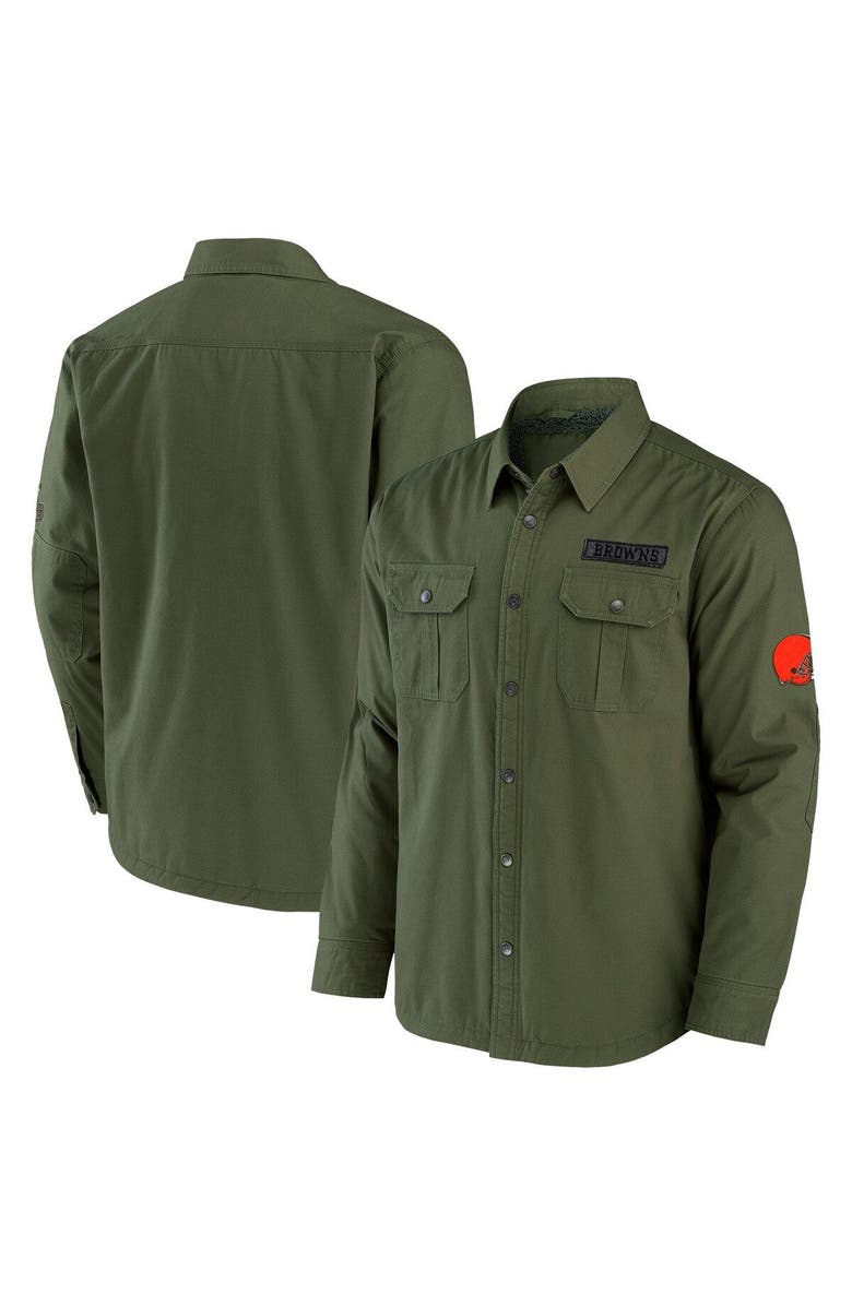 NFL X DARIUS RUCKER Men's NFL x Darius Rucker Collection by Fanatics Olive Cleveland Browns Long Sleeve Button-Up Shirt Jacket, Alternate, color, 