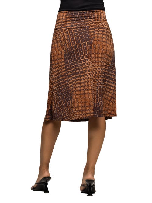 24seven Comfort Apparel Geometric Print Knee Length Skirt In Brown