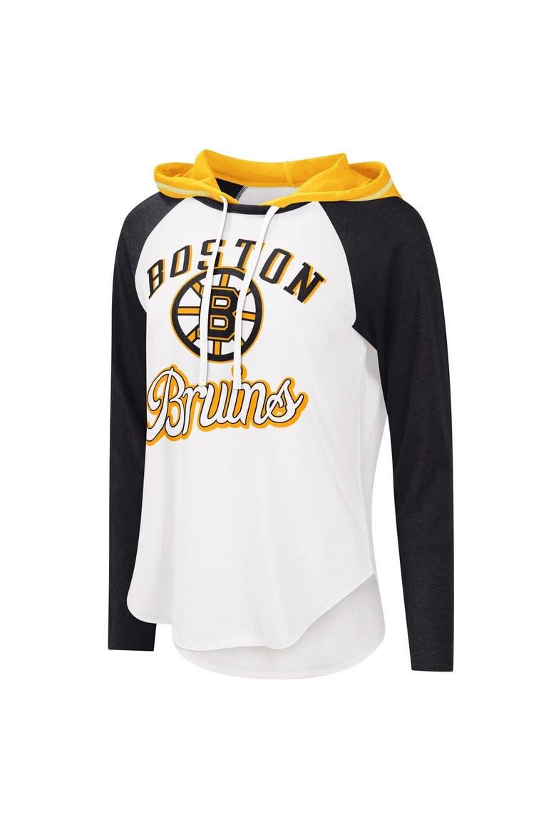 Women's G-III Sports by Carl Banks White/Heather Black Boston Bruins MVP Raglan Lightweight Hooded T-Shirt, Alternate, color, White
