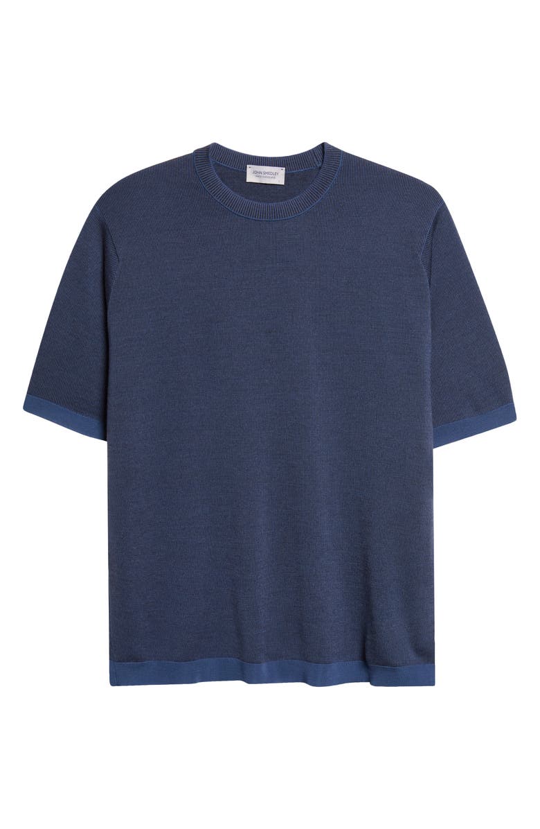 John Smedley Roderick Short Sleeve Merino Wool Crewneck Sweater, Main, color, Teal Firth/ Hep Smk