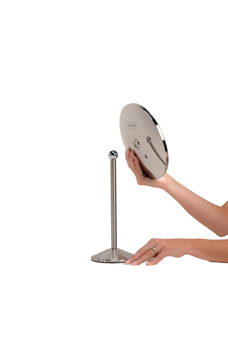 Ilios Lighting Modern Portable Rechargeable Magnetic 5x Magnication Table Mirror, Alternate, color, Silver