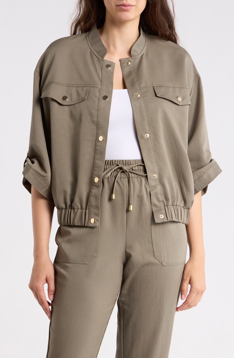 Ellen Tracy Utility Bomber Jacket, Main, color, Light Olive