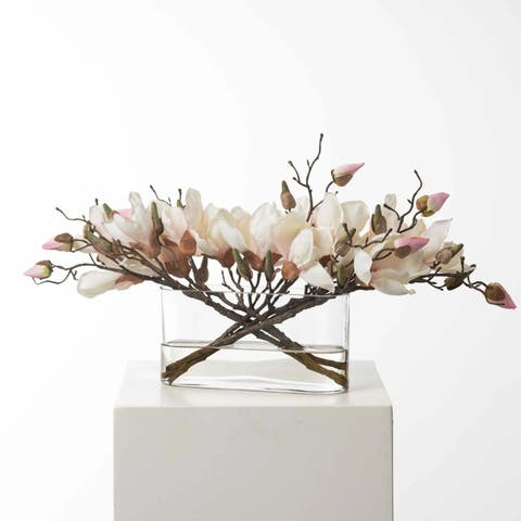 Light Pink Magnolia Branch Blooms in Oval Pocket Vase