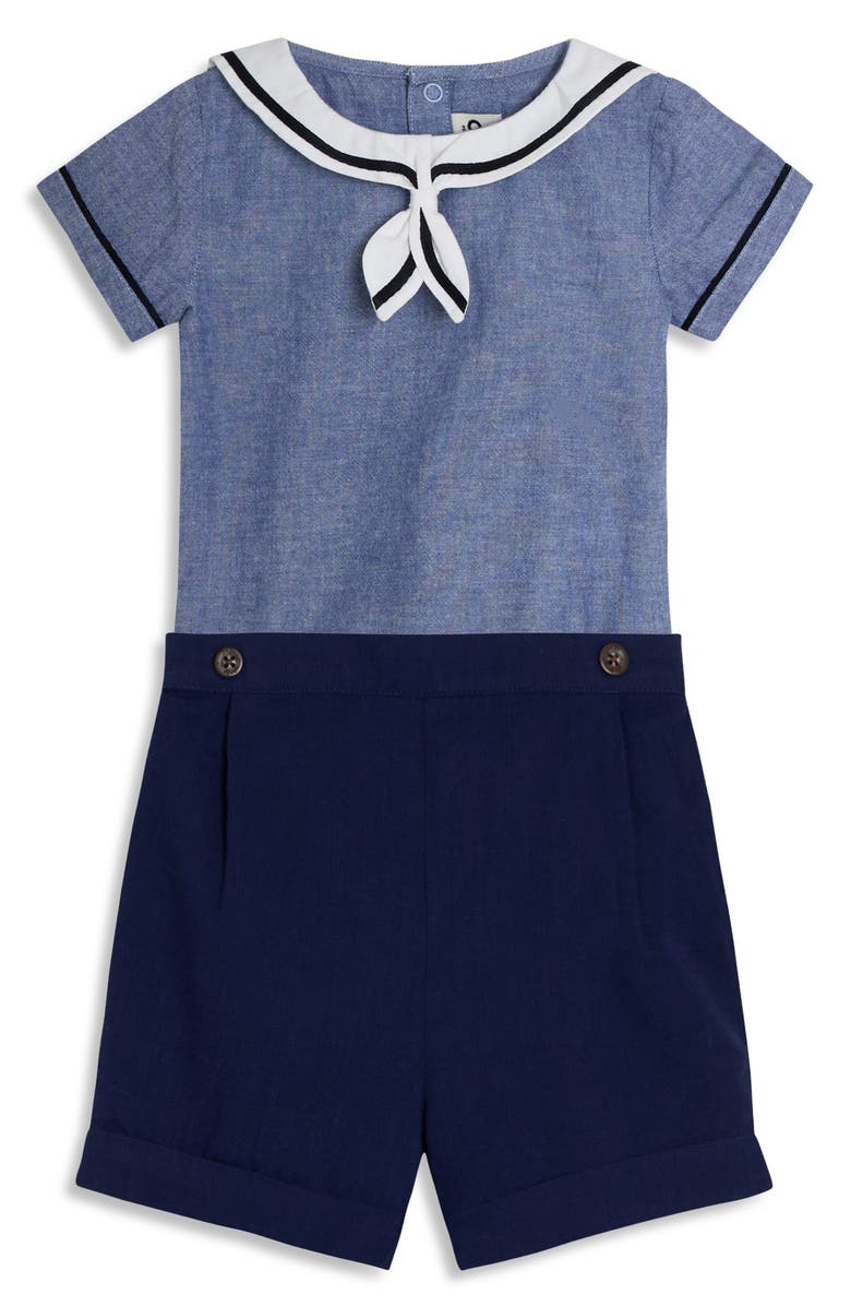 JOJO MAMAN BEBE Sailor Collar Bodysuit & Pull-On Shorts Set, Main, color, Navy
