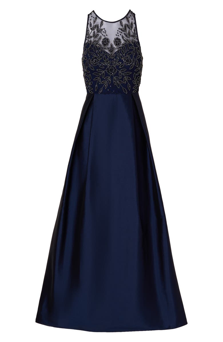 Adrianna Papell Beaded Mesh & Taffeta Ballgown, Alternate, color, 