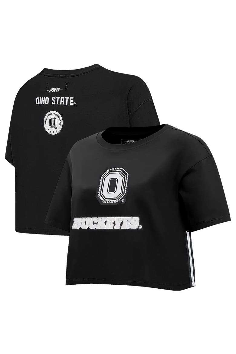 Women's Pro Standard Black Ohio State Buckeyes Rhinestone & Pearl Boxy Cropped T-Shirt, Main, color, Black