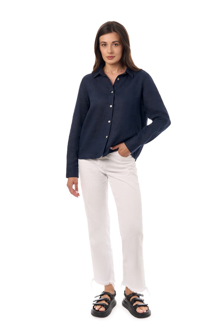 Long Sleeve Linen Shirt, Alternate, color, Marine