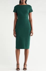 Vince Camuto Short Sleeve Stretch Crepe Midi Sheath Dress