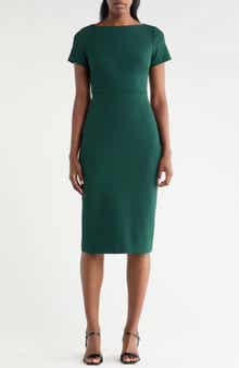 Vince Camuto Short Sleeve Stretch Crepe Midi Sheath Dress