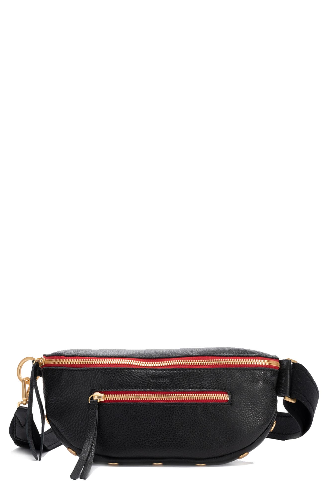 HAMMITT Charles Crossbody Bag in Black/Brushed Gold Red Zip 