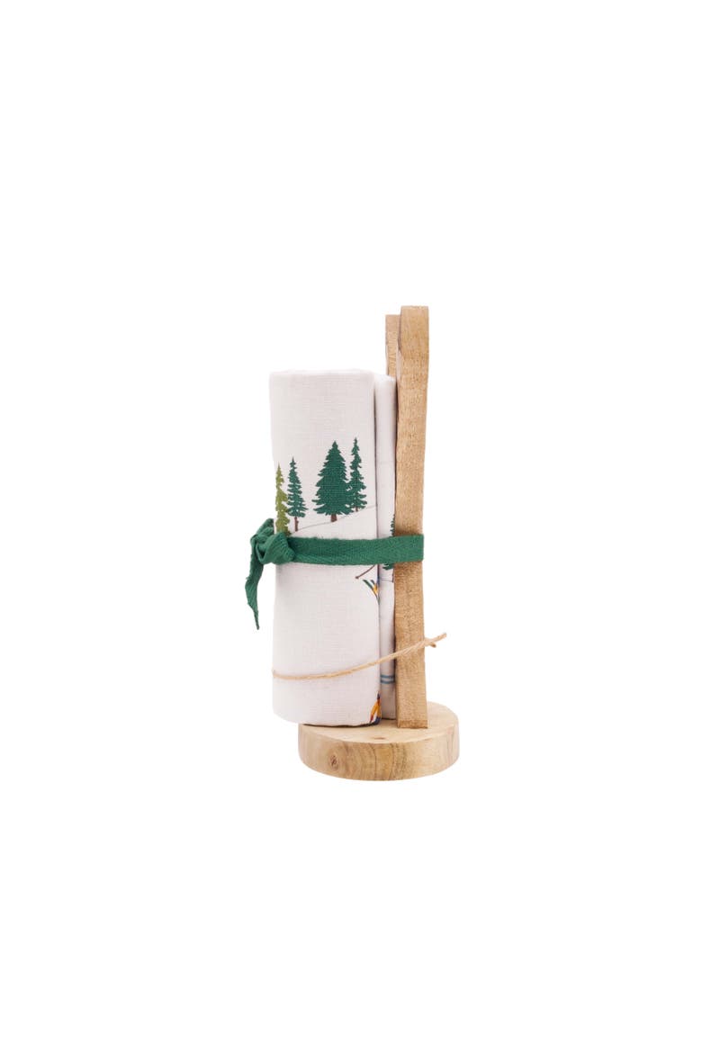 Alpine Skiers Winter Sports Christmas Towel & Stand Gift Set, Alternate, color, Red