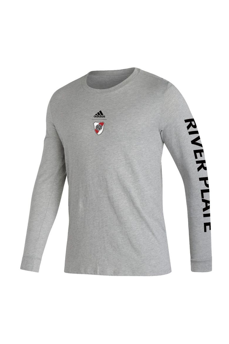 Men's adidas Heathered Gray Club Atlético River Plate Crest Long Sleeve T-Shirt, Alternate, color, Heather Gray
