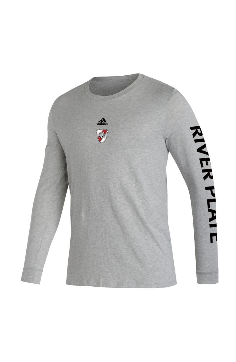 adidas Men's adidas Heathered Gray Club Atlético River Plate Crest Long Sleeve T-Shirt, Alternate, color,