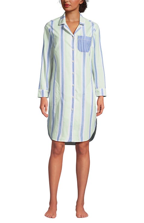 Plus Size Cotton Poplin Long Sleeve Sleepshirt Nightgown