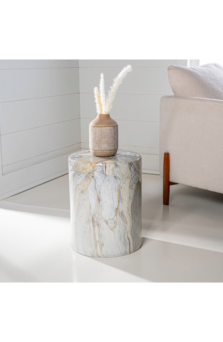 JONATHAN Y Troy 16" Modern Minimalist Faux Marble Column Indoor/Outdoor Accent Table, Alternate, color, Gray/Gold