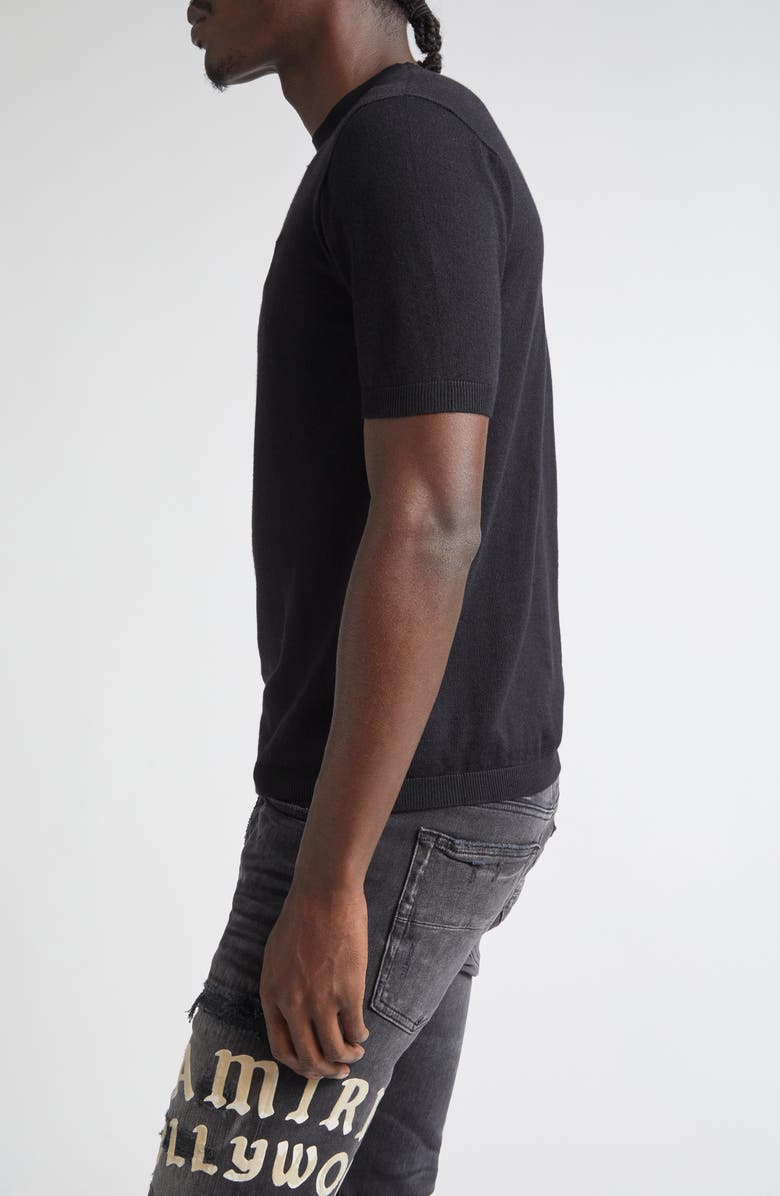 AMIRI MA Monogram Embroidered Short Sleeve Wool & Silk Sweater, Alternate, color, Black