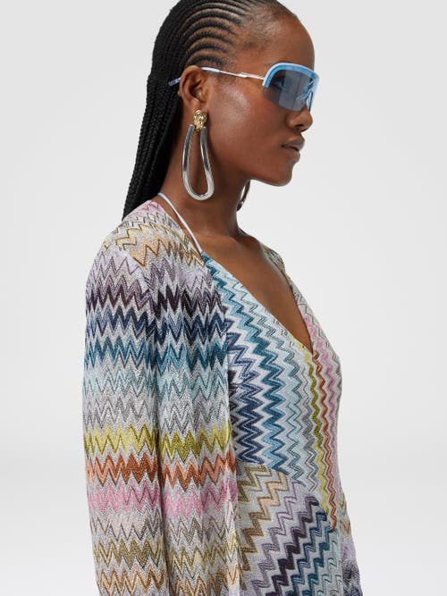 Shop Missoni Long Cardigan In Viscose Blend Zig Zag Lamé In Multicoloured