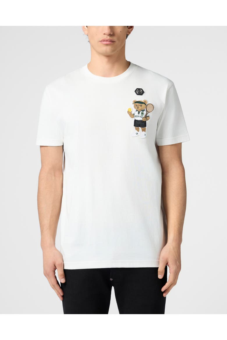 Round Neck T-Shirt Teddy Tennis Patch Men, Main, color, OffWhite