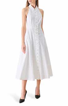 FREEMARKET Ruffle Trim Halter Neck Midi Shirtdress