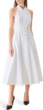 FREEMARKET Ruffle Trim Halter Neck Midi Shirtdress