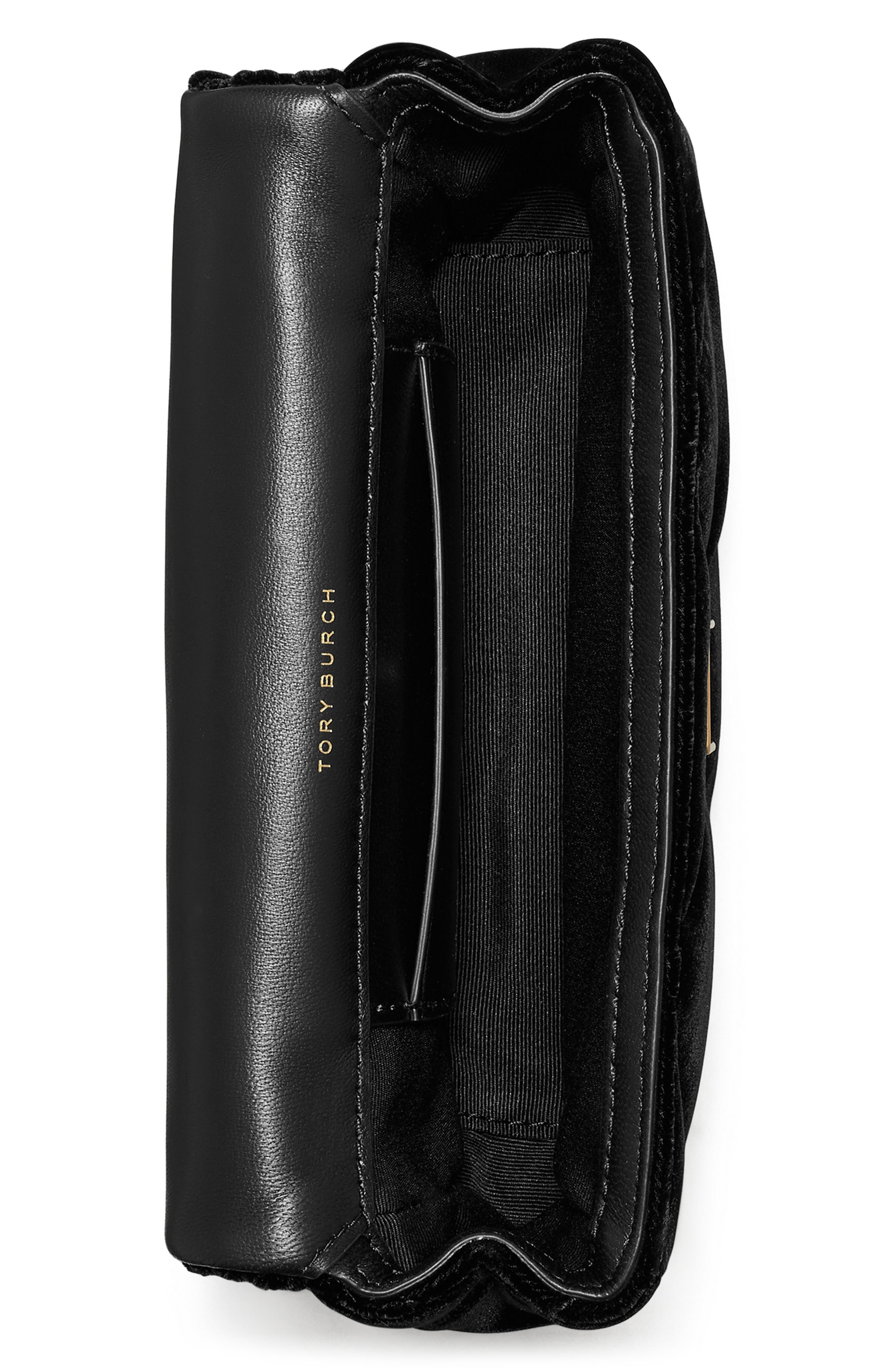Tory Burch Kira Velvet Quilted Convertible Crossbody Bag, Alternate, color, Black