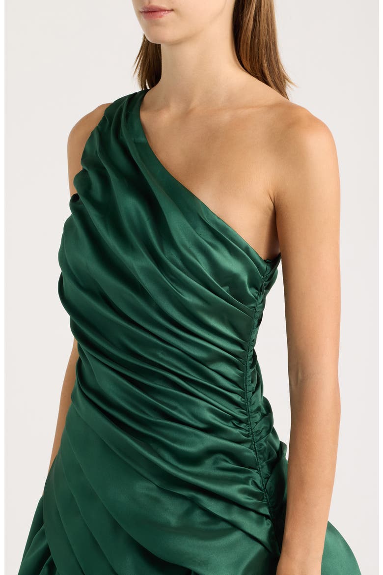 Lisa Ruched One-Shoulder Matte Satin Gown, Alternate, color, SPRUCE