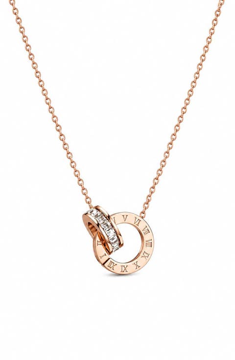 Roman Numeral Cubic Zirconia Pendant Necklace