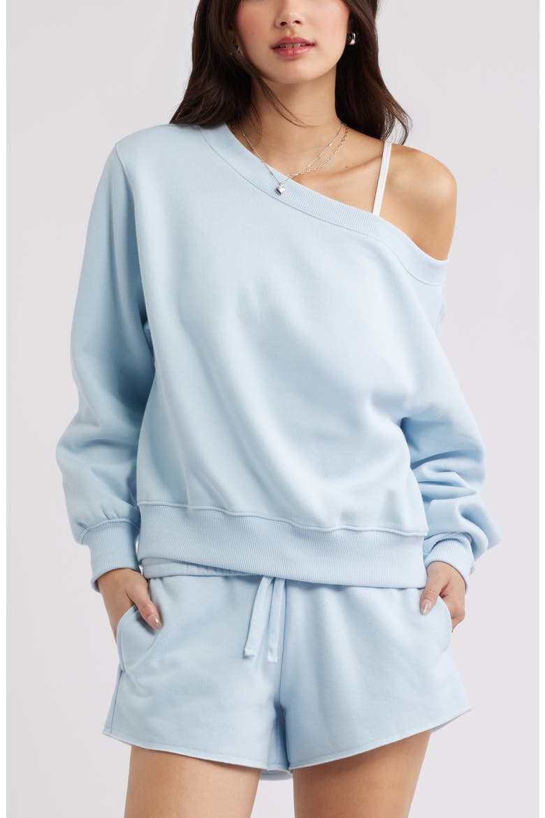 Off the Shoulder Fleece Sweatshirt, Main, color, BLUE SKYRIDE