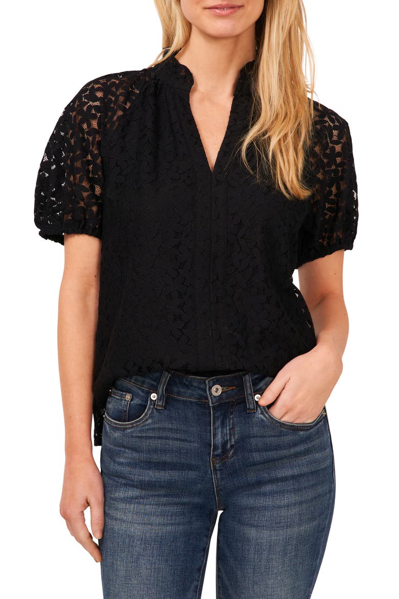 Raglan Sleeve Lace Top, Main, color, RICH BLACK