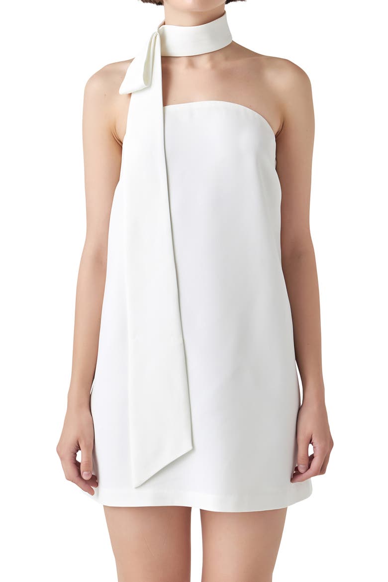Strapless Shift Dress & Tie Choker Set, Alternate, color, WHITE