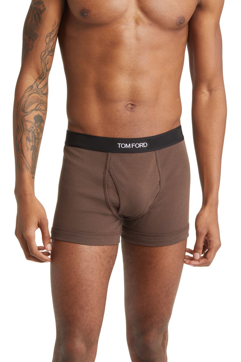 Cotton Stretch Jersey Boxer Briefs, Main, color, DARK BROWN