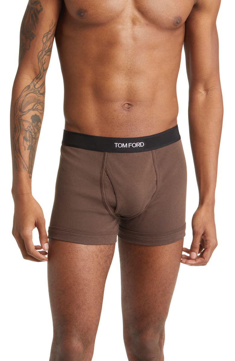 TOM FORD Cotton Stretch Jersey Boxer Briefs, Main, color, Dark Brown