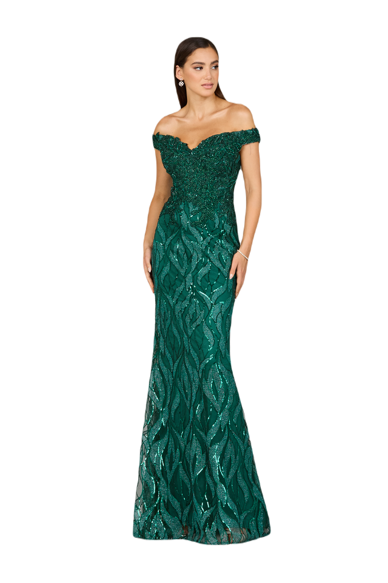 Off Shoulder, Mermaid Lace Gown, Main, color, Green