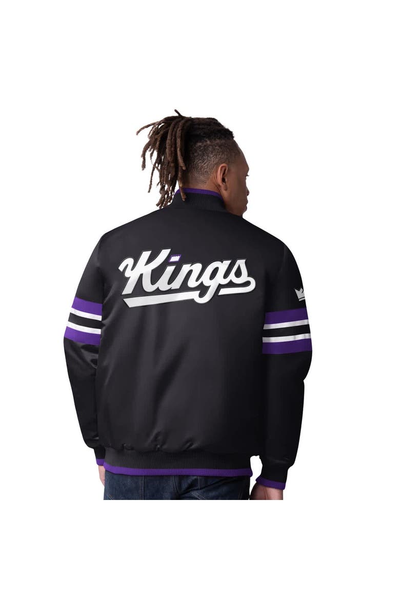 Men's Starter Black Sacramento Kings Scout Varsity Satin Full-Snap Jacket, Alternate, color, Black