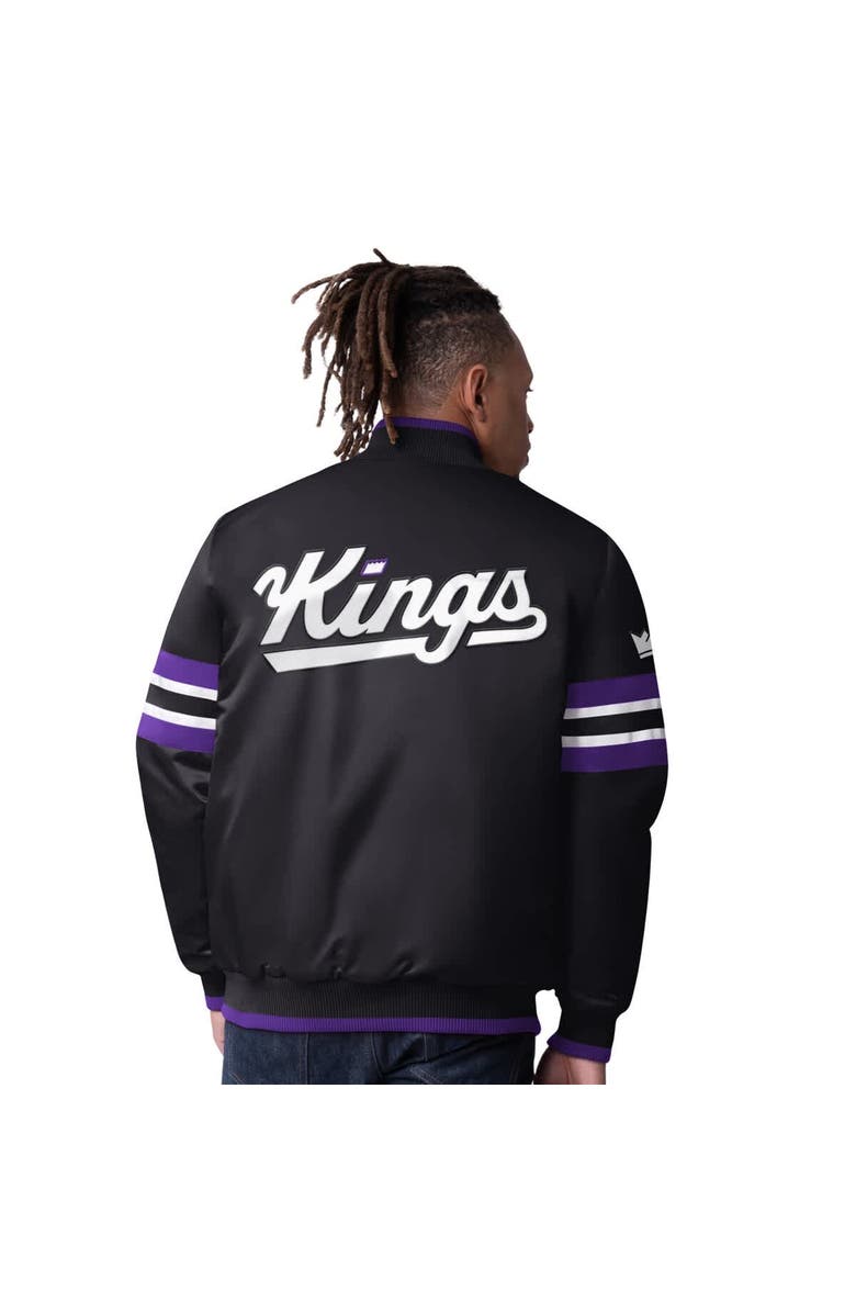 STARTER Men's Starter Black Sacramento Kings Scout Varsity Satin Full-Snap Jacket, Alternate, color, Black