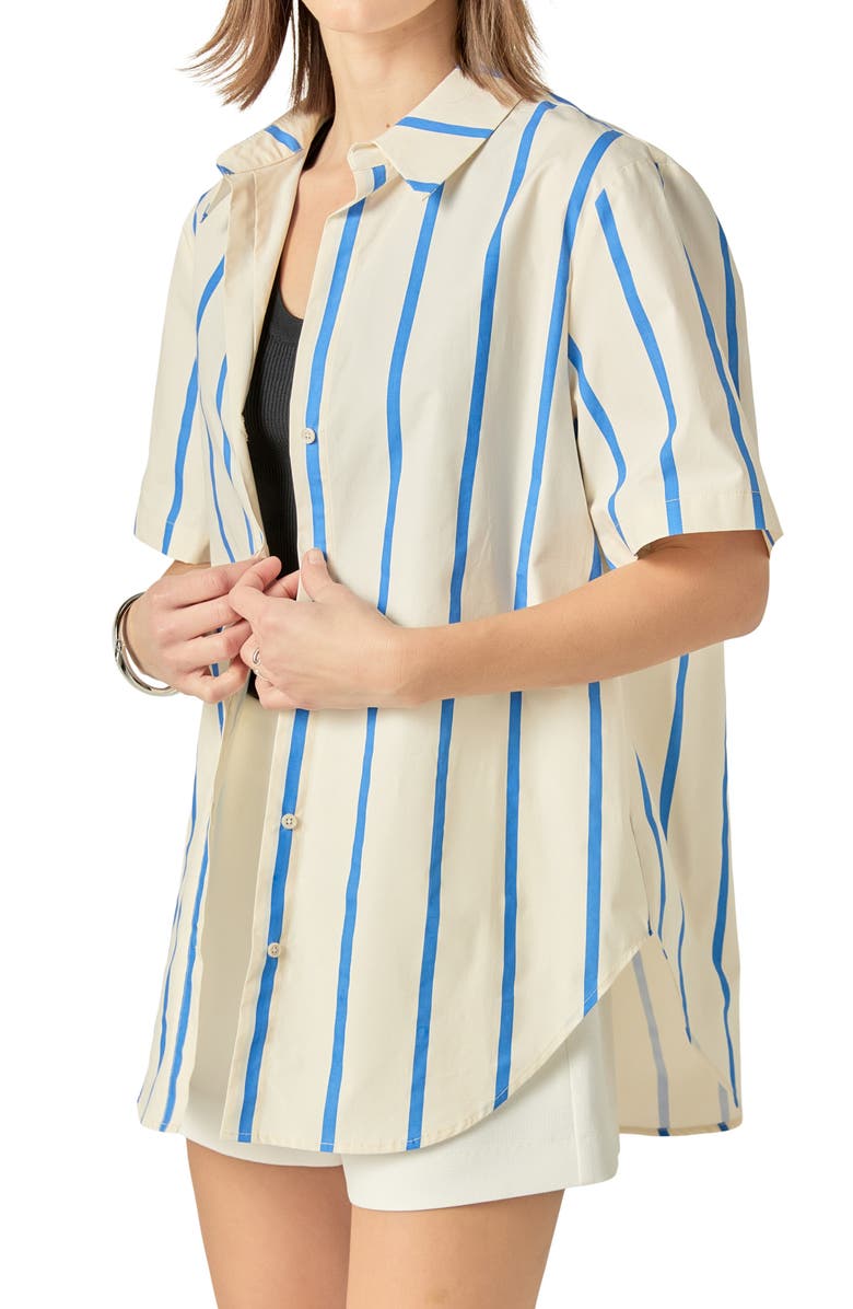 English Factory Stripe Short Sleeve Button-Up Top, Alternate, color, Blue Multi